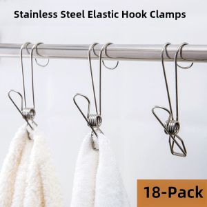 Stainless Steel Long Tail Clip Multi-Functional Towel Hook for Kitchen Bathroom Balcony Office Document with Spring Clamp