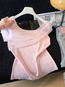 Pink Off-shoulder Short Sleeve T-Shirt