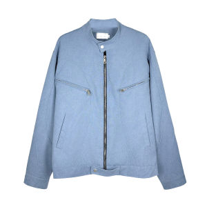 AHCN American Spliced Canvas Jacket Mens Loose Zipper Top Street Style Trendy Youth Pop Cotton Long Sleeve Coat for Autumn Winter