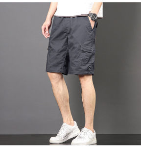 กางเกงขาสั้นทำงานผ้าฝ้ายหลวมสไตล์เกาหลีสำหรับผู้ชาย กางเกงขายาวห้าส่วน กางเกงขายาวทรงตรง กระเป๋าหลายช่อง กางเกงขายาวลำลอง