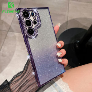 FLOVEME Plating Bling Glitter Diamond Gradient Colorful Phone Case For Samsung S23 S22 Ultra S23+ S22+ Plus Lens Protection All-inclusive Transparent Soft Silicone Anti-fall Shockproof Back Cover For For Samsung S23 S22