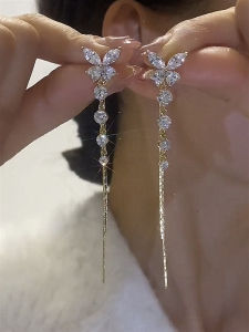 Tassel Butterfly Earrings for Women Accessible Luxury Fancy Long Zircon Earrings New Arrival Trendy Temperament Wild Autumn and Winter Earrings