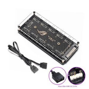 Bộ Chia RGB HUB 1-10 5V 3Pin/12V 4Pin Cho Quạt Máy Tính Để Bàn Quạt Tủ Máy Tính Chơi Game & Đèn LED Tương Thích M/B AURA SYNC Chất Liệu Đồng & Acrylic