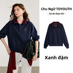 Toyouth | Áo Hoodie Thể Thao Phong Cách Retro Màu Khối