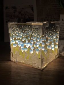 BFCC Tulip lamp Led Mirror Light Rubiks Cube Night Light DIY 21 PCS Flower Light For Girlfriend DIY Tulip Mirror Cube Simulation Bedroom Sleeping Table Lamp Handmade Craft Tulips Mirror Night Light Birthday Gift