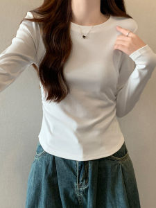 เสื้อยืดผู้หญิงแขนยาวคอกลมทรงสลิมฟิตผ้าฝ้ายแท้เนื้อนุ่มสวมใส่สบายสำหรับฤดูใบไม้ร่วง 2025 ใหม่ ที่มีความยืดหยุ่นสูง