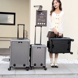 Travel Luggage 20/24 Inch Front Open USB Rechargeable Suitcase Large Capacity ABS+PC Luggage