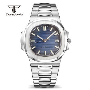 Tandorio | Tandorio 40mm Stainless Steel Automatic Miyota 8215 Square Watch Sapphire Glass Date Mechanical Business Wristwatch Luminous