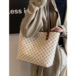 Trendy Large Capacity Womens Tote Bag Commuter Bag Handheld Soft Surface PU Leather Geometric Pattern Fashionable Bag
