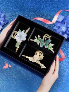 Chinese Ancient Style Hair Accessories Set with Tassel Shark Clamp Birthday Gift for Girls Sweet Alloy Hairpin with Rhinestone