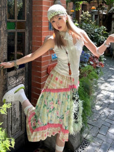 Váy Midi Chữ a Họa Tiết Hoa Cạp Chun Không Đều Màu Tương Phản Cho Nữ Mùa Hè Ngọt Ngào Váy Midi Đa Năng