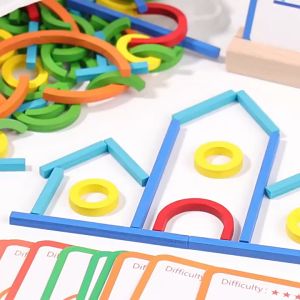 Mainan Kayu Kreatif Stik Dan Cincin Puzzle Intelijen Permainan Pola Kayu Blok Batang Mainan Pendidikan Dini Montesori Untuk Anak-anak