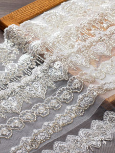 High-End Shiny Bead Tube Sequin Net Lace Trim DIY Handmade Wedding Dress Decoration Fabric Art Accessories