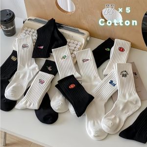 🏉(ได้รับ 2-3 วัน) 🏉จัดส่งจากประเทศไทย~ถุงเท้าข้อกลาง 5 คู่ ใส่นุ่มสบาย ระบายอากาศดี ไม่อับเท้า ใส่ได้ทั้งชายหญิง