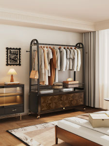 Meisda Retro Style Floor-Mounted Clothes Hanger Wooden Texture Bedroom Storage Organizer New 2025 Model Carbon Steel Material
