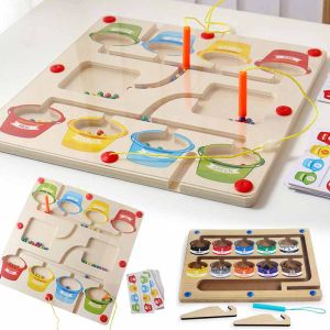 Montessori Toy for Kids Magnetic Pen Moving Ball Game Color Sorting Counting Board Fine Motor Training Sensory Educational Toys