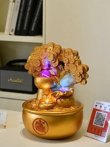 น้ำตกต้นไม้ทอง น้ำล้นต้นไม้ทอง วัสดุเรซิ่นคุณภาพดี ขนาดประมาณ 16x16x21 cm.