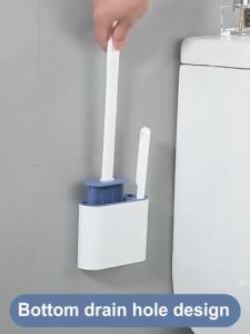 Toilet Brush with Holder and Plunger Set Wall-Mounted -Flexible Silicone Bathroom Scrub Set