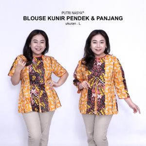 Putri Nasya Blouse Batik Big Size LD 140 Wanita Atasan Batik Jumbo L-XL-2L-3L-4L-5L-6L-7L Model Blus Jumbo Kerja Batik / Atasan Big Size Kerja Wanita Kantor Seragam Batik Wanita Super Big / Pakaian Batik Kekinian Terbaru / Baju Batik Wanita Super Big