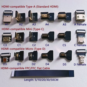 1PC HDMI-compatible Type-A/Mini/Micro 90 Degree FPC Adapter Shielded Flat Ribbon Cable 4K HD for FPV Gimbal Monitor DIY