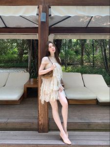 La lune Du ciel | Đầm Hè Vintage Thêu Nặng Lace Bất Quy tắc