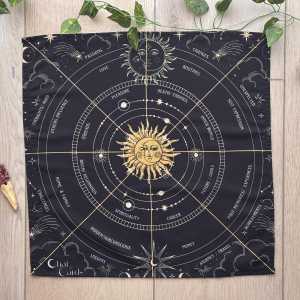VIKAMA Black Gold Astrology Roulette Tarot Tablecloth Hot Gold Sun Astrology Altar Cloth Theme Divination Tarot Card Tablecloth
