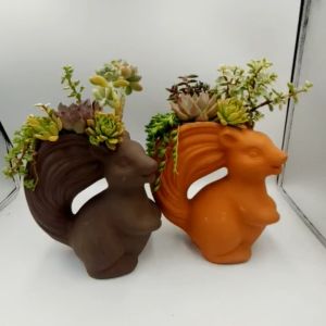 Chậu đất nung chậu sen đá - Chú sóc 91120 miệng chậu ngang 11cm dọc 9cm chiều cao 20cm