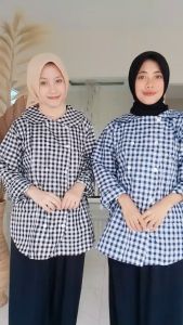 Sandra kemeja blouse top/atasan wanita terbaru 2024 Kekinian/poliester/kemeja kotak-kotak
