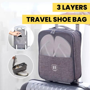 Shoe Bag Organizer 3 Layers Travel Shoe Bag Portable Shoe Storage Bag with Luggage Strap Slot