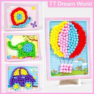 Kids Diy Craft Children Diy Pom Pom Puffy Ball Sticker Diy Art Handmade Creative Toys 儿童DIY绒球贴画 毛球画手工制作创意玩具