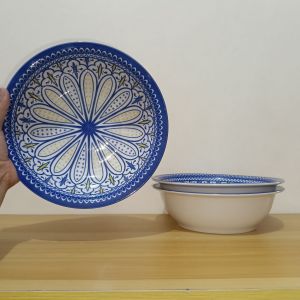 9 INCHES X 2.5 INCHES PORCELAIN PALACE MOROCCAN BLUE & YELLOW PALETTE / TANGU BOWL / SOUP BOWL / SERVING BOWL / GOOD FOR 3-5 SERVING
