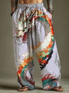 2026 Fashion Cool Japanese Dragon Pattern Ink Painting Style 3D Printing Loose Outdoor Street Harajuku Leisure Sports Pants