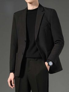 ROMON | Lormen Mens Business Casual Suit Jacket Autumn New Style Professional Slim Fit Drapey Outerwear Fashion Urban Youth Polyester Fiber