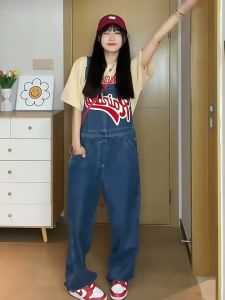 Hàng chuẩn loại 1 Sẵn từ S đến XXL Quần yếm jeans ống suông rộng phủ giày xanh đậm Rainbow siêu phẩm cao cấp năng động cá tính