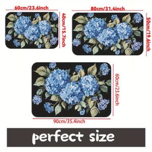 VIKAMA Blue Hydrangea Doormat Polyester Rug Bathroom Mat Vintage Floral Pattern Perfect for Front Door Home Decor.