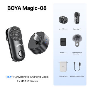 BOYA Magic Transformable Wireless Microphone AI Noise Cancelling Mic Lapel Mic Mini Microphone for Vlogging Android iPhone PC DSLR
