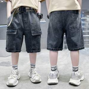 Quần Jean Lửng Cho Bé Trai Từ 25-50Kg Co Giãn Màu Xám Đen Phối 2 Túi Trước Thời Trang