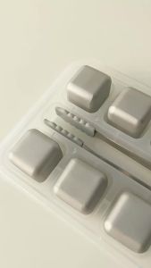 4/6/8 Pack Reusable Titanium Stainless Steel Ice Cubes Set Chilling Whiskey Stones With Tongs Beverage Cooler Metal Ice Cubes