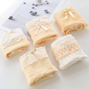 Sis & Angel Girl Underwear 5pcs Student Briefs Light Color Teenager Kid Cotton Cute Lace Underwear - U004
