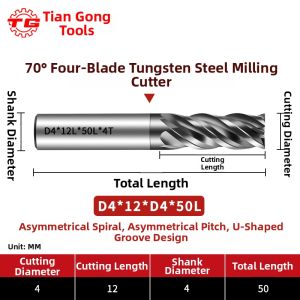 TG | Stainless Steel Anti Vibration Hardness Flat Bottom 4 Flute Milling Cutter