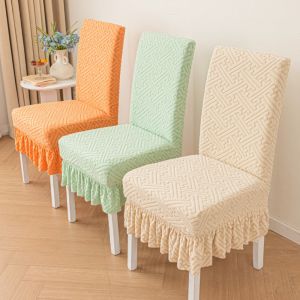 OWTWO Jacquard Dining Chair Cover Skirt Elastic Living Home Decor  Soft Anti-dirty Stool Slipcover Pet Room