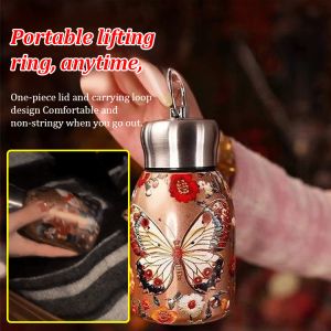 【小胖丁】Thermos Cup Chinese Style Retro Small Cup 316 Stainless Steel Liner Portable Thermos Cup Creative小胖丁刺绣保温杯