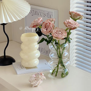 Fancy Minimalist Cream Circle Glass Vase Flowers Hydroponic Flower Decoration Living Room Dining Room Dried Flower Ornament