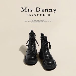 รองเท้าบูทมาร์ตินสีน้ำตาลสำหรับผู้หญิง ฤดูใบไม้ผลิและฤดูใบไม้ร่วง ส้นสูง ด้านข้างเปิด ยางพารา รองเท้าบูทสั้นแบบลำลอง สไตล์อังกฤษ