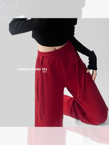 กางเกงกีฬาทรงหลวมสไตล์อเมริกันสำหรับผู้หญิง กางเกงขายาวลำลองทรงหลวมสไตล์สตรีทสไตล์แจ๊ส ฤดูใบไม้ผลิ 2024 กางเกงขายาวทรงหลวม