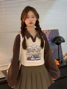 Newlan ZZ073: Sweater Wanita Lengan Panjang & Desain Retro Korea