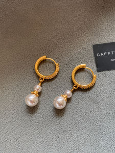 CAFFTI | Long Golden Gourd Pearl Earrings