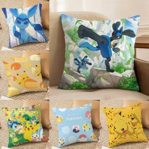 Bandai | Pokemon Anime World Map Plush Pillow Cover Soft Short Plush Cushion Cover For Sofa Bedroom Home Decor Gift