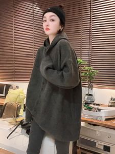 Gray Hooded Knitted Cardigan Womens Style 2025 New Mid-Length Early Autumn Fashion Top Warm Thermal Commute Other Material