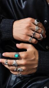 Ingemark | 11Pcs/Set Gothic Punk Winged Spider Devil Eye Rings Male Vintage Skeleton Finger Ring Halloween Christmas Jewelry Steampunk Men